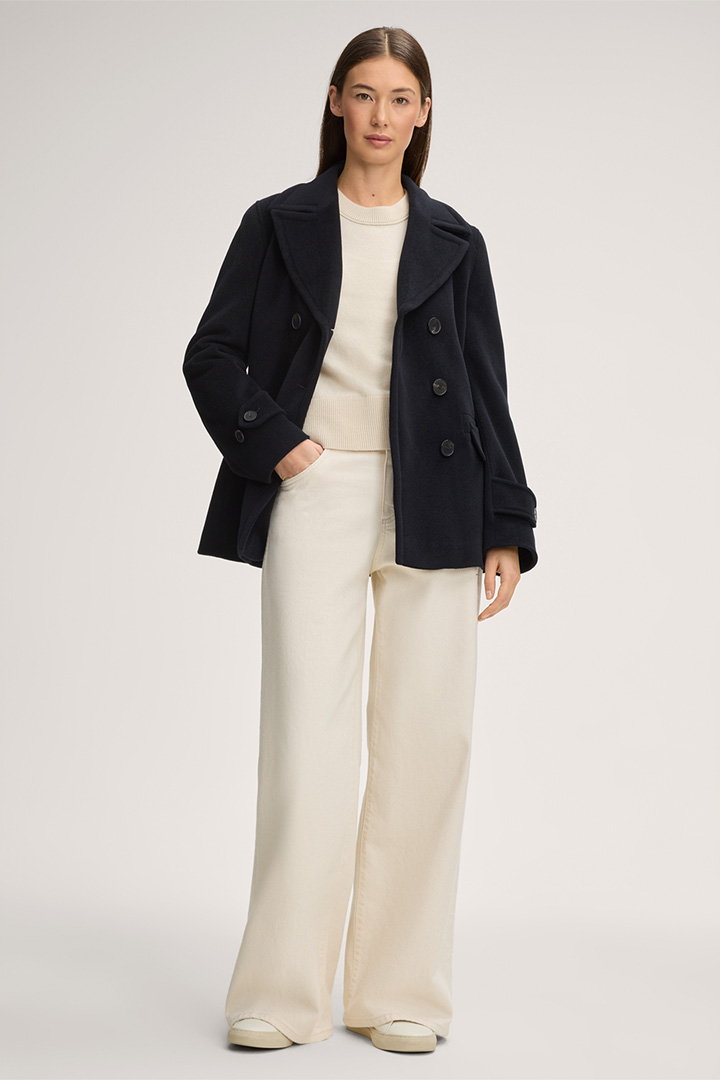 Leads to product detail page "Wool Blend Caban Jacket in Navy"