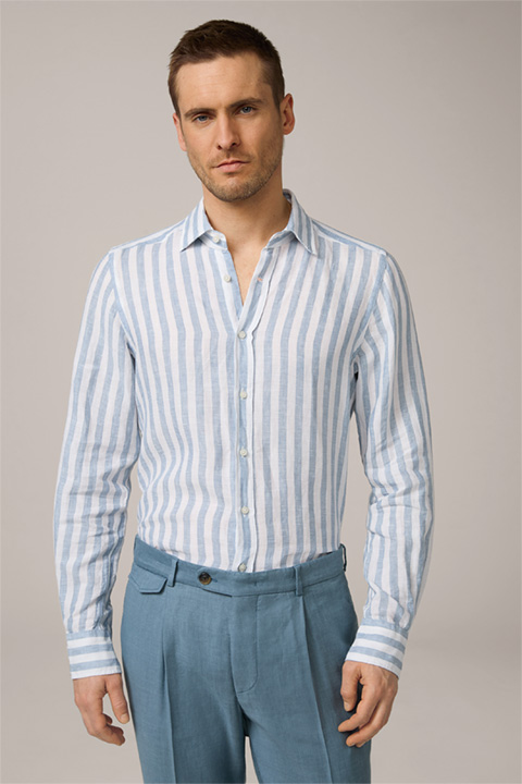 Lapo Linen Shirt in White and Blue Striped