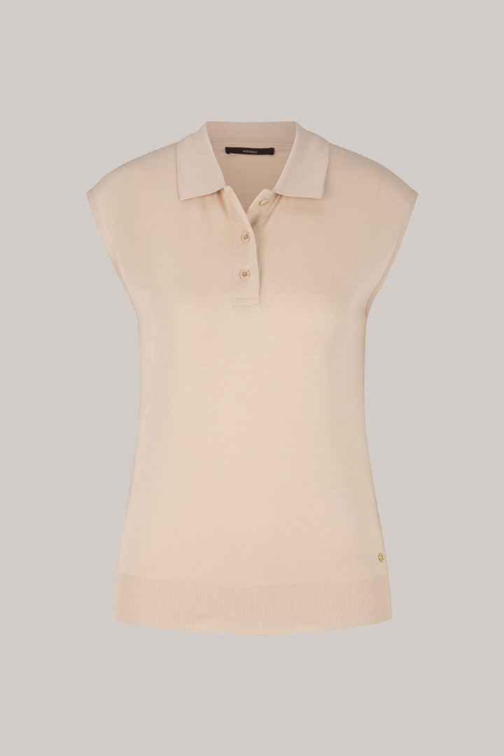 Tencel-Baumwoll Poloshirt, ärmellos, in Hellbeige