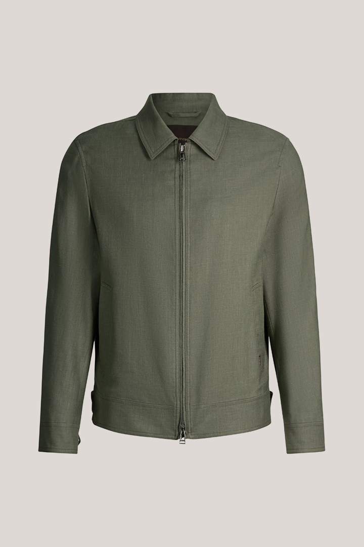 Führt zu Produktdetailseite „Leinenmix-Blouson Teo mit Hemdkragen in Oliv"