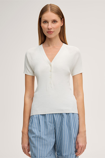 Seiden-Baumwollmix-T-Shirt in Ecru