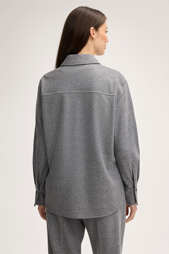 Wool Jersey Shirt-style Blouse in Grey