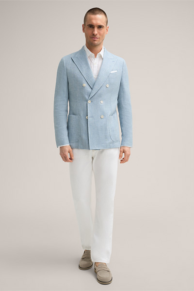 Salino Double Breasted Cotton Blend Jacket with Herringbone in Blue