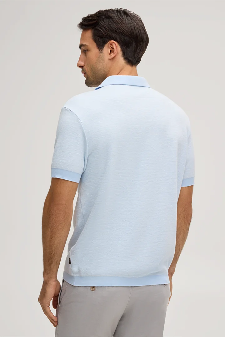Tulio cotton blend polo shirt with linen in light blue marl