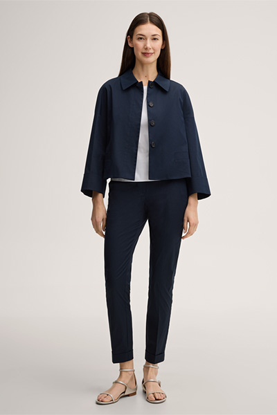 Cotton Stretch Trousers with Turn-Ups in Navy