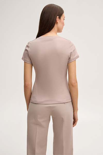 Baumwoll-Interlock T-Shirt in Taupe