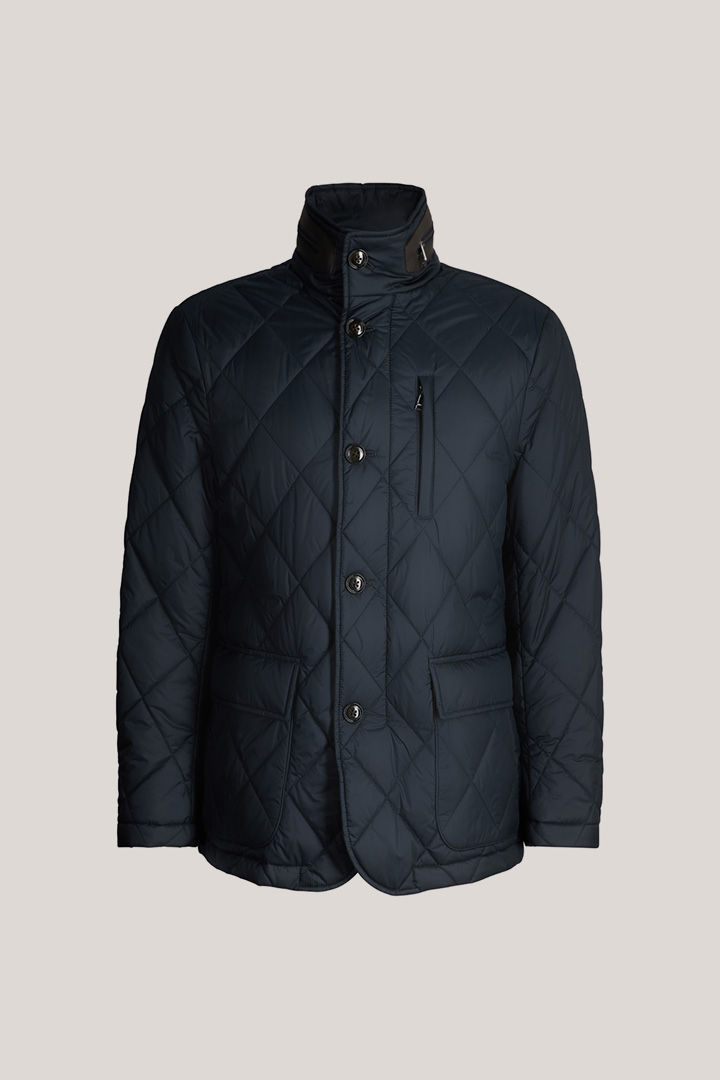 Führt zu Produktdetailseite „Steppjacke Laerte mit Stehkragen und Kapuze in Navy"