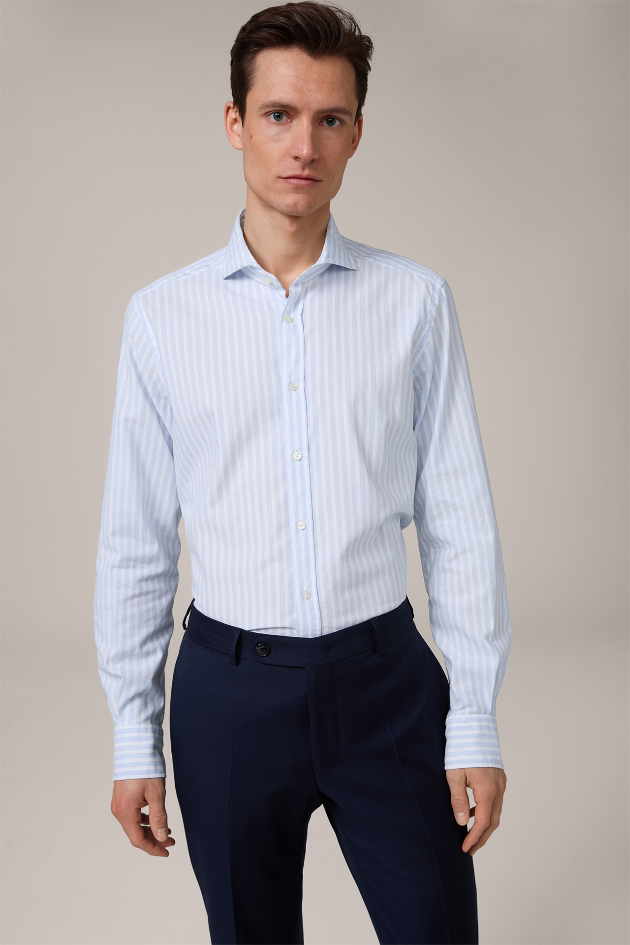 Trivo Cotton Shirt in Light Blue and White Striped