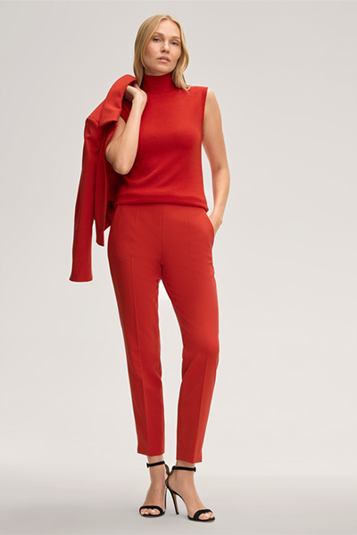 Schurwoll-Seidenmix-Rollkragen-Top in Rot