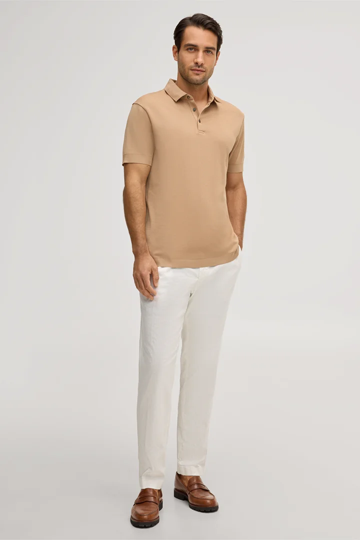 Leads to product detail page "Floro cotton polo shirt in camel"