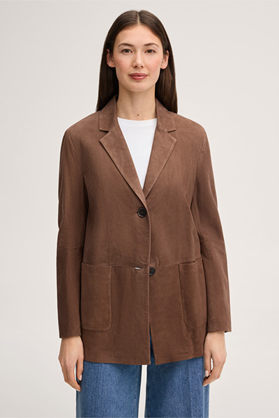 Lambskin Suede Blazer in Brown