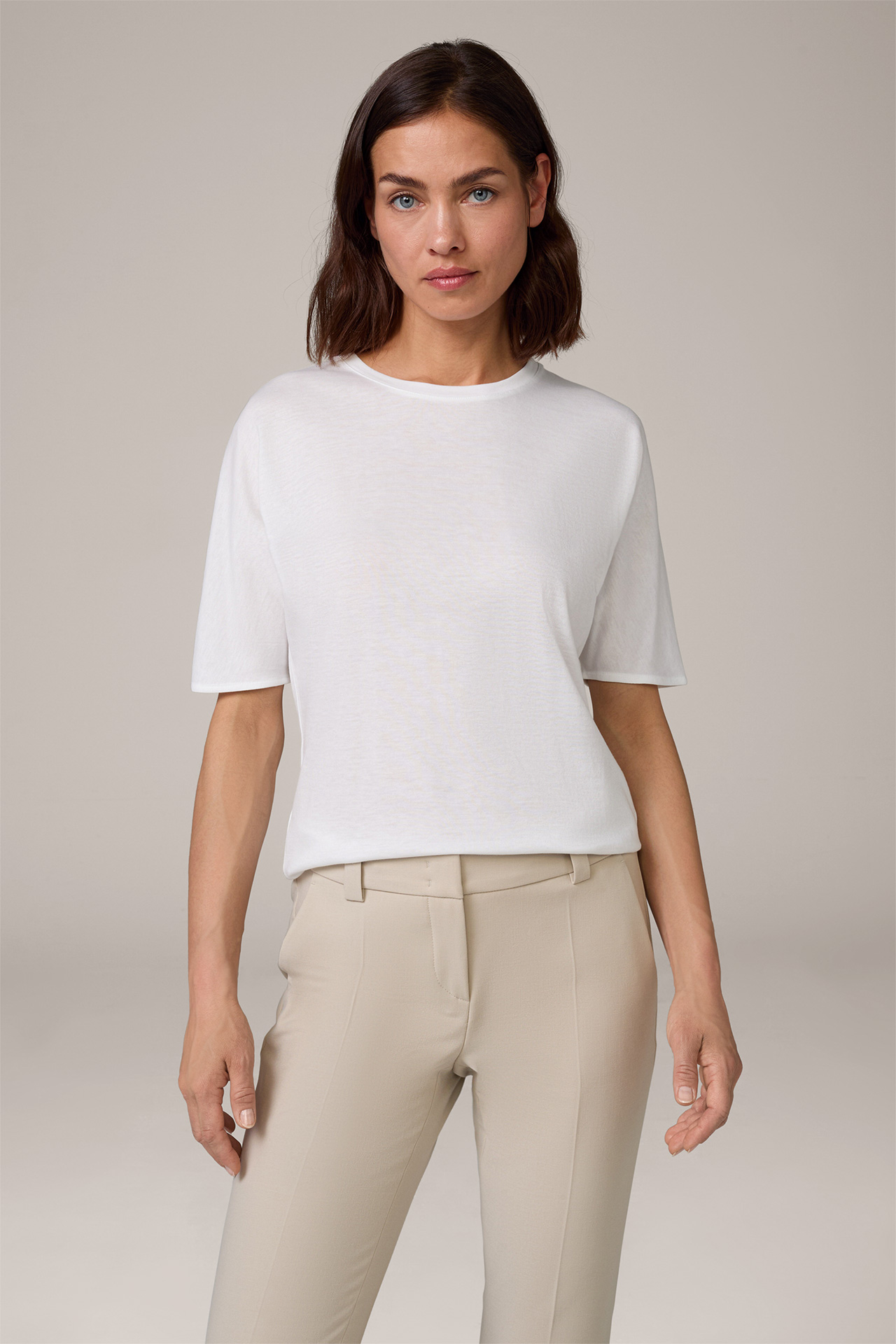 Tencel-Baumwoll-Kurzarm-Shirt in Weiß