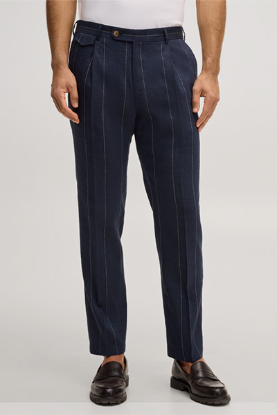 Leinenmix-Baukasten-Hose Silvi mit Schurwolle in Navy mit Nadelstreifen