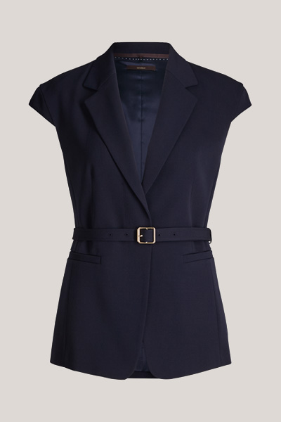 Schurwollstretch-Weste mit Gürtel in Navy