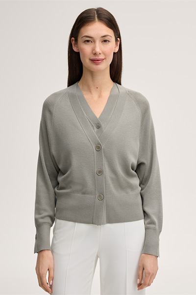 Schurwoll-Seidenmix-Cardigan in Greige