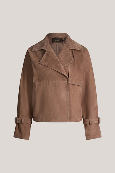 Lammvelours-Trench-Leder-Jacke in Braun