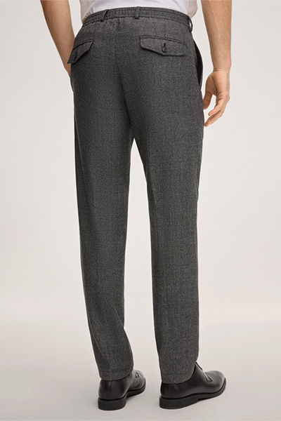 Schurwoll-Baukasten-Hose Flomo mit Bundfalte in Anthrazit strukturiert