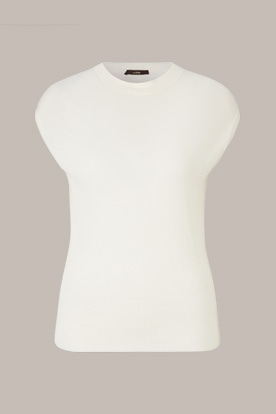 Silk Cotton Blend Ribbed Knit Top in Cream