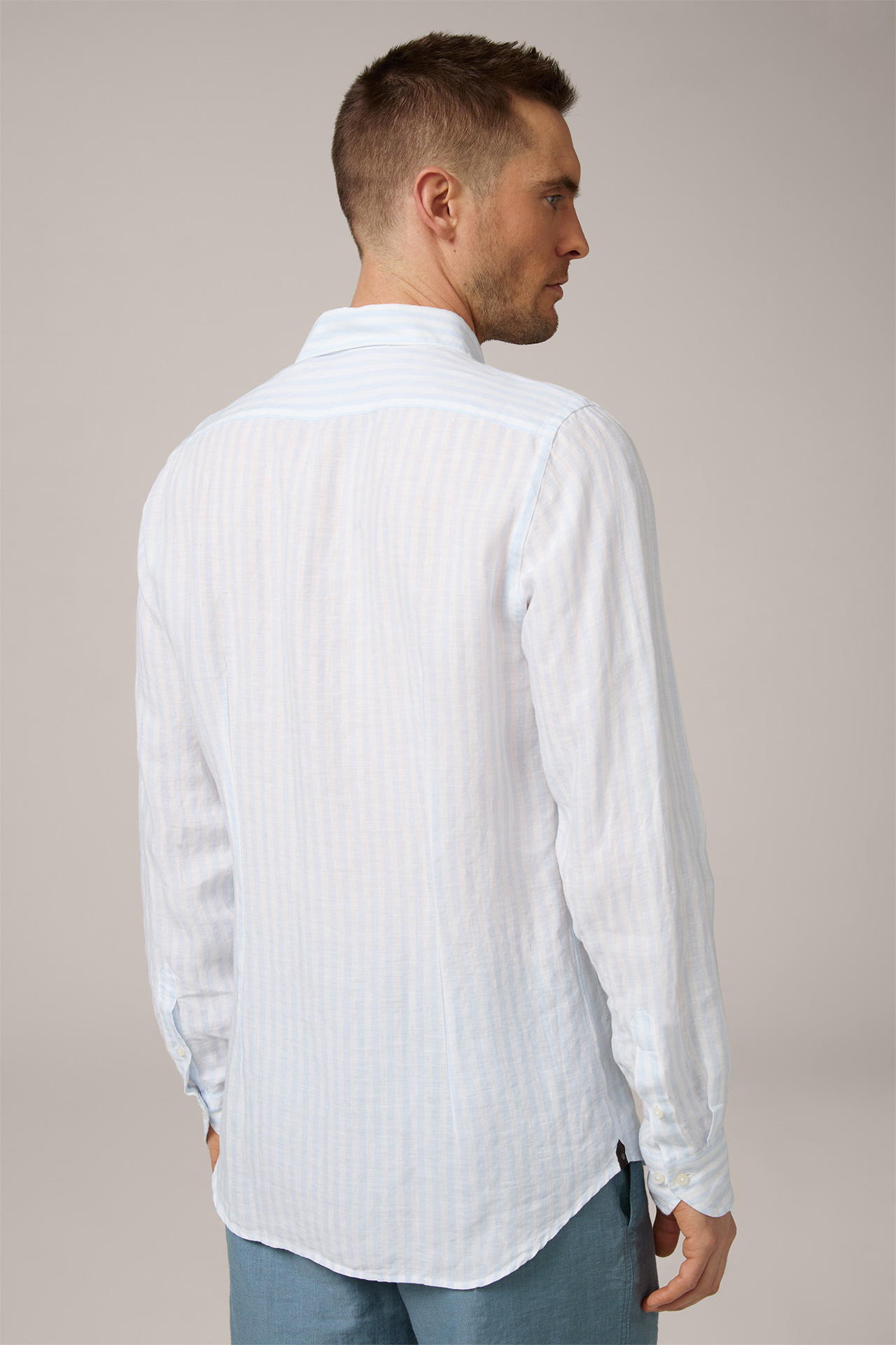 Lapo Linen Shirt in Light Blue Stripes