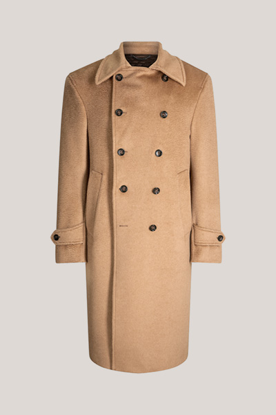 Kamelhaar-Doppelreiher-Mantel Magenta in Camel