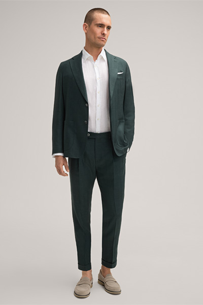 Sapo Modular Wool Blend Trousers with Silk and Linen in Textured Green