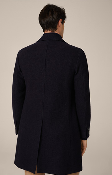 Virgin Wool Centro Coat with Lapel Collar in Navy