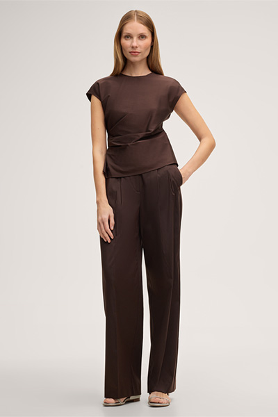 Baumwollstretch-Blusen-Top in Dunkelbraun