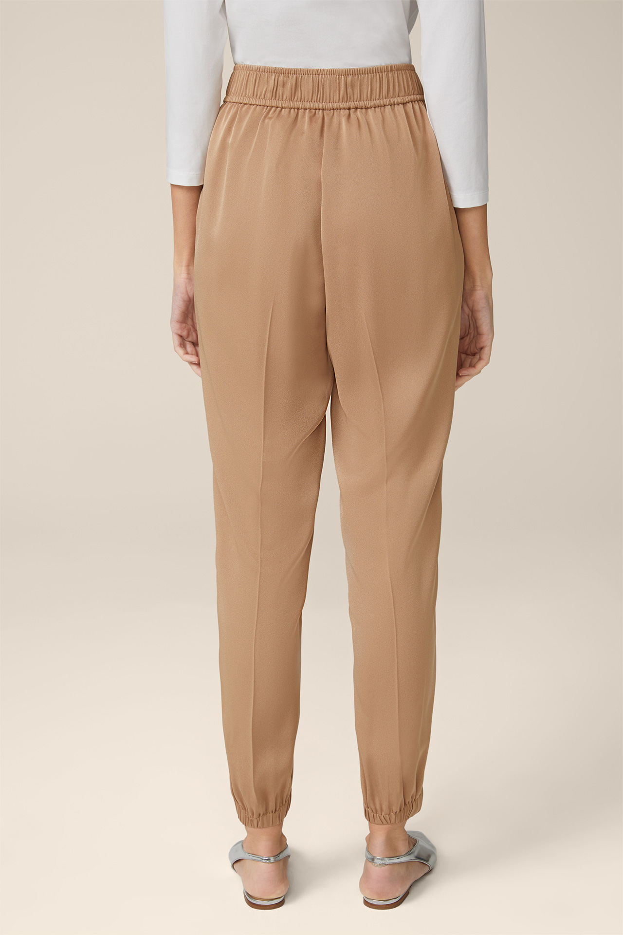 Jogger-style Crêpe Trousers in Camel