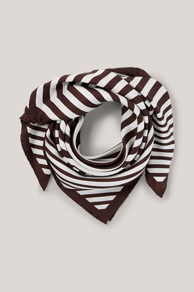 Silk scarf in dark brown and ecru stripes