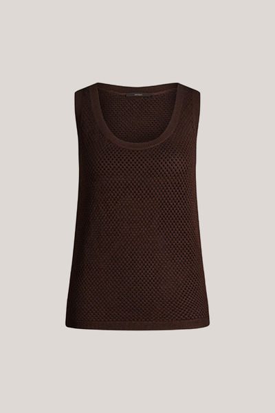 Viskosemix-Strick-Top mit Netzstruktur in Dunkelbraun