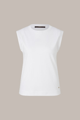 Baumwoll-Interlock Shirt mit Cap-Sleeves in Weiß