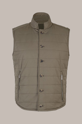 Emiliano Cotton Blend Quilted Vest with Stand-Up Collar in Olive