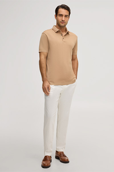 Baumwoll-Polo Floro in Camel