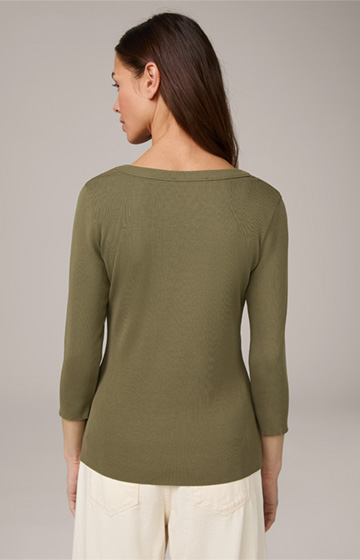 Tencel Cotton Ribbed Long-sleeved Top in Olive