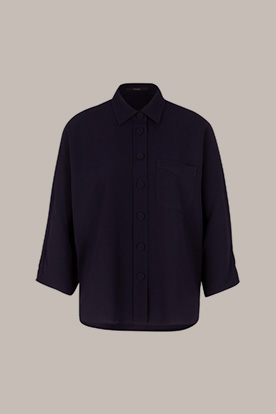 Crêpe Blouse with Shirt Collar, Oversized, in Navy