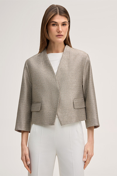 Cotton blend blazer cardigan with shawl collar in gold