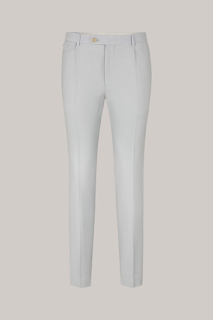 Silvi Linen Blend Modular Trousers with Pleats in Light Grey