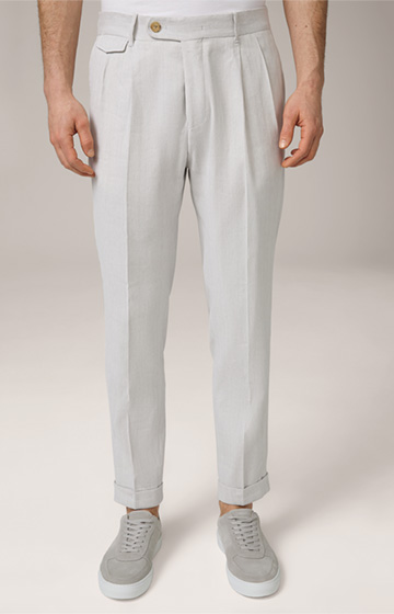 Sapo Linen Mix Modular Trousers with Pleated Waist in a Light Grey Pattern