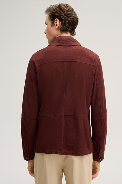 Oleano Suede Overshirt in Bordeaux Red