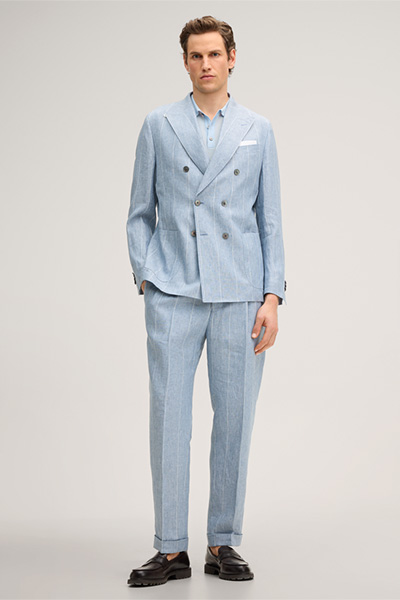 Leinen-Baukasten-Hose Sapo mit Bundfalte in Blau mit Nadelstreifen