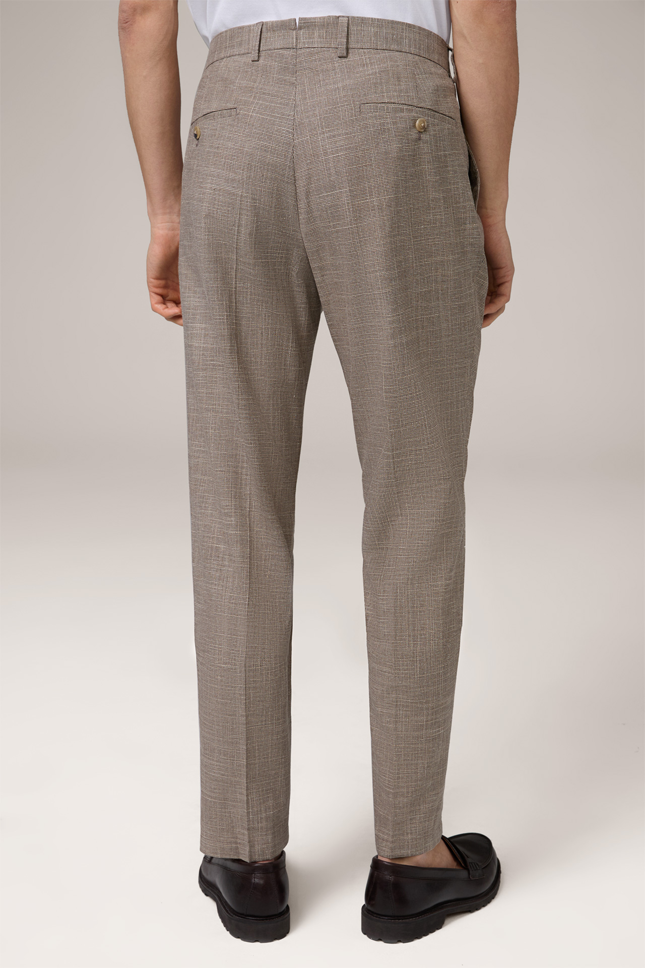 Silvi Modular Cotton Blend Trousers with Pleat-front in a Brown and Beige Pattern