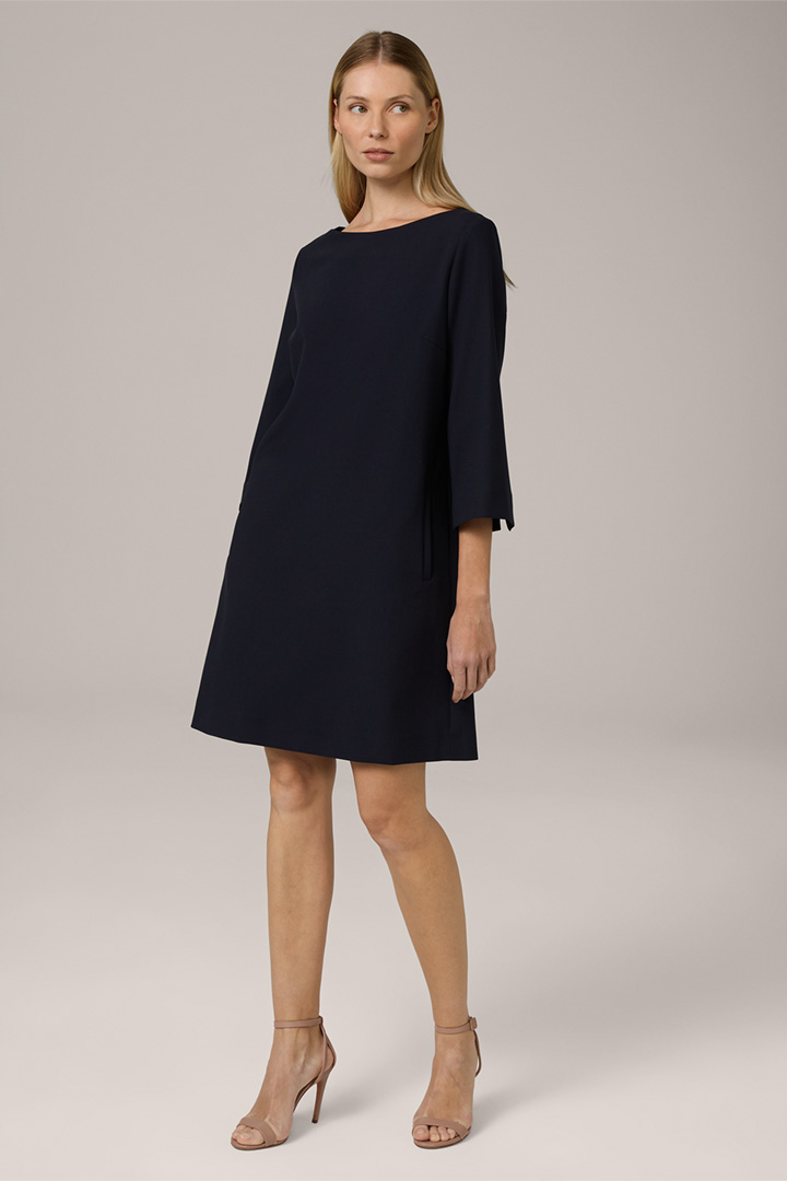 H-line Crêpe Dress with Boat Neck in Navy