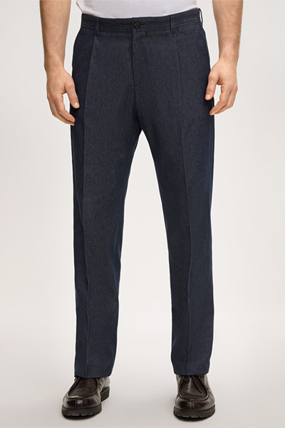 Baumwollmix-Hose Faso mit Bundfalte in Denim Dunkelblau