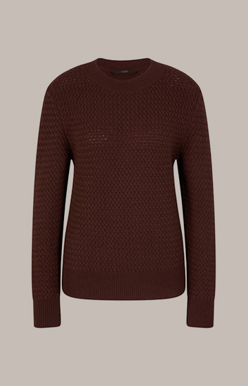 Waffle Texture Cashmere Pullover in Reddish Brown