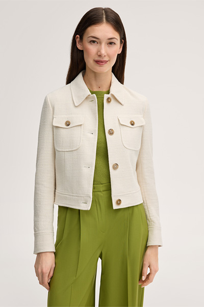 Baumwollmix-Kurz-Blazer-Jacke in Ecru