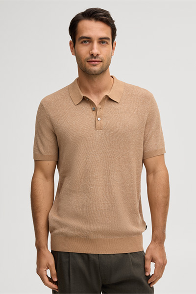 Leinenmix-Polo Lindo mit Baumwolle in Camel