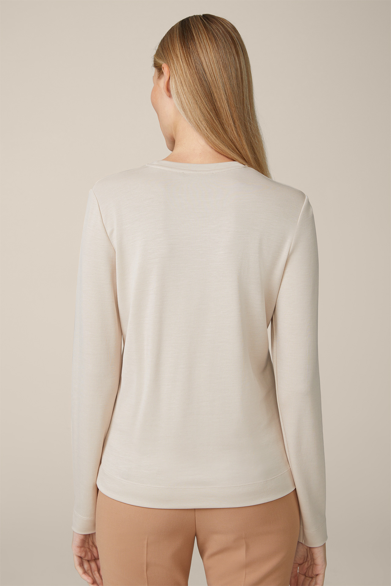 Long-sleeved Jersey Tencel T-Shirt in Light Beige