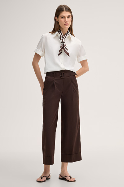 Cotton stretch culottes with a pleat on the waistband in dark brown