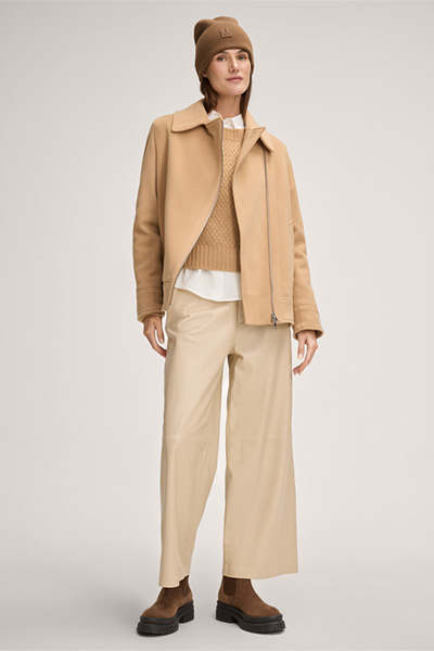 Wollmix-Bikerjacke mit Zipper in Braun