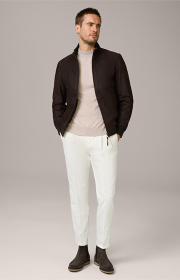 Nando Wool Stand-up Collar Pullover with Silk and Cashmere in Beige